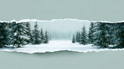 Winter Forest Landscape With Torn Paper Effect