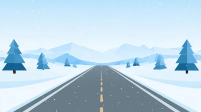 Low Poly Winter Landscape With Empty Road