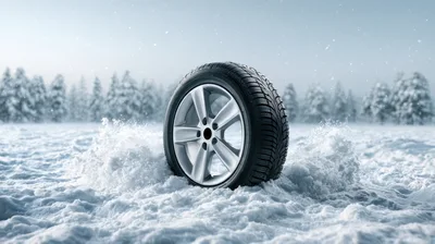 Car Tire Spinning In Deep Winter Snow
