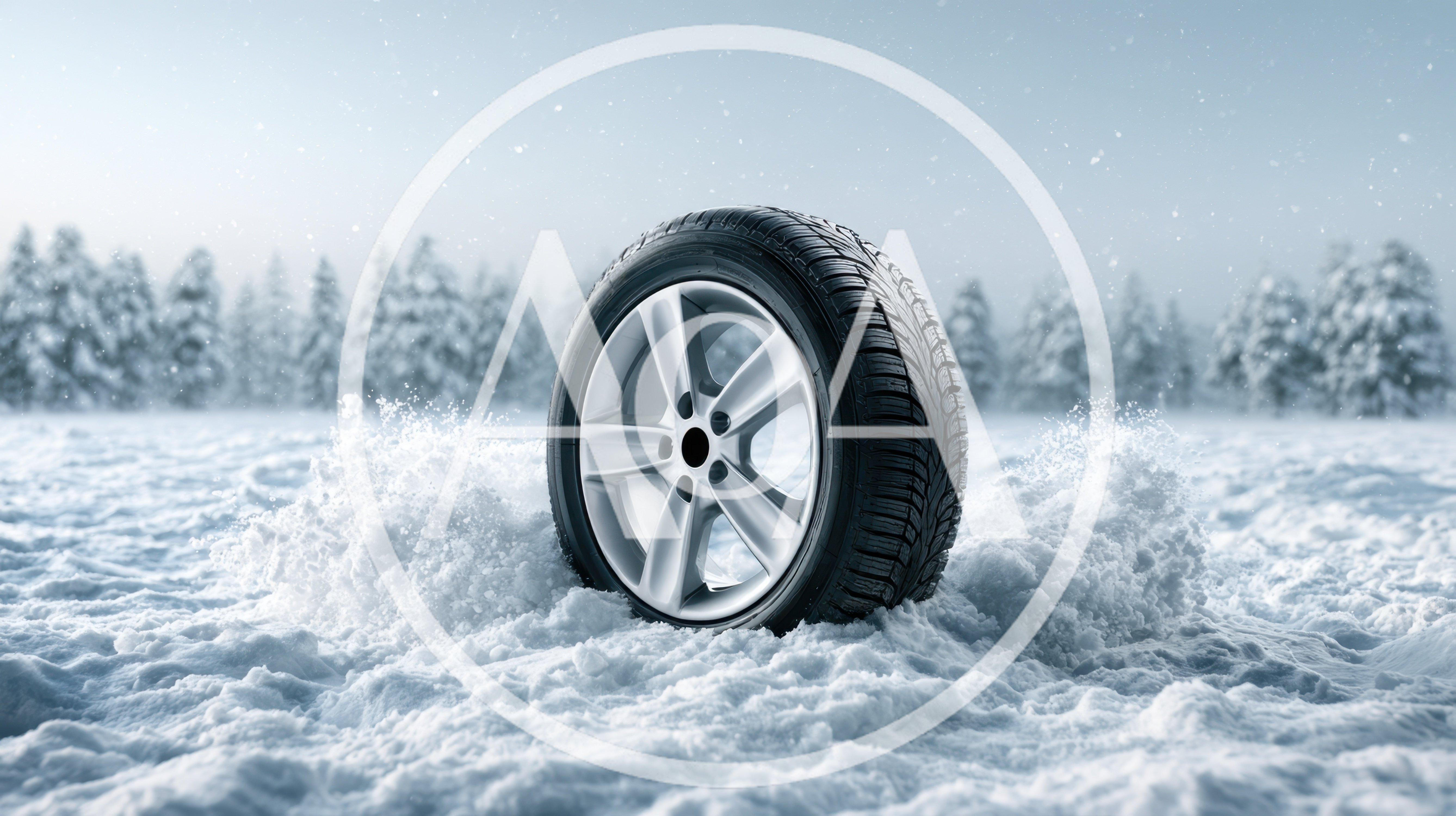Car Tire Spinning In Deep Winter Snow