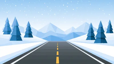 Winter Road Through Snowy Mountains Landscape