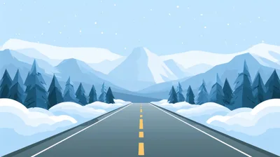 Empty Asphalt Road Through Snowy Winter Mountain Landscape