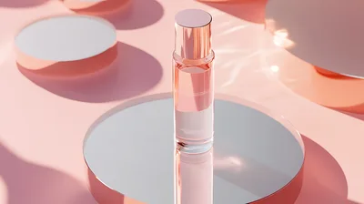 Luxury Perfume Bottle On A Reflective Circular Platform