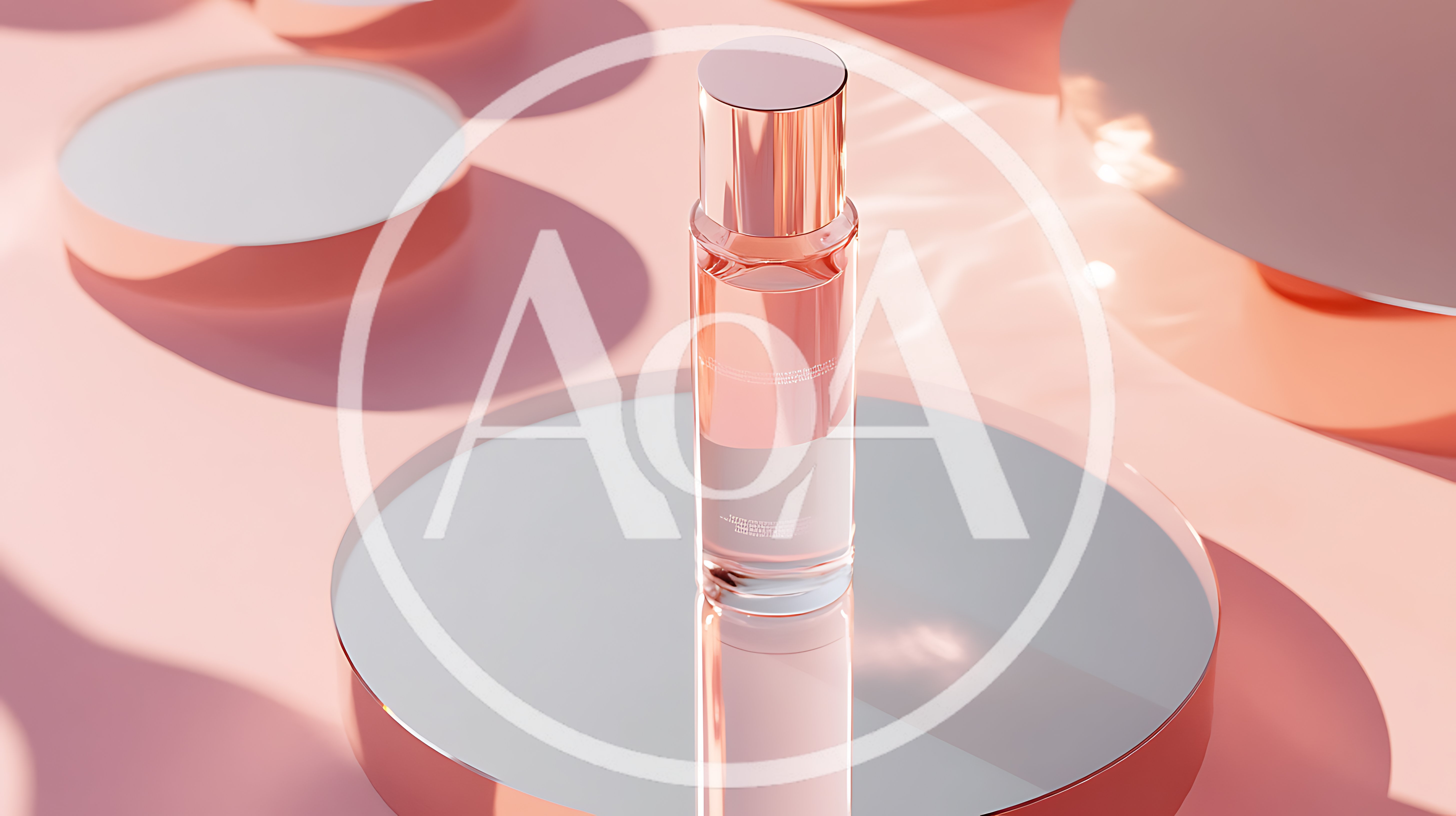 Luxury Perfume Bottle On A Reflective Circular Platform