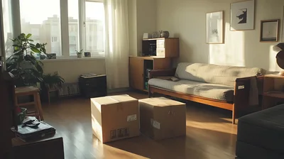 Cardboard Moving Boxes In A Sunlit Living Room