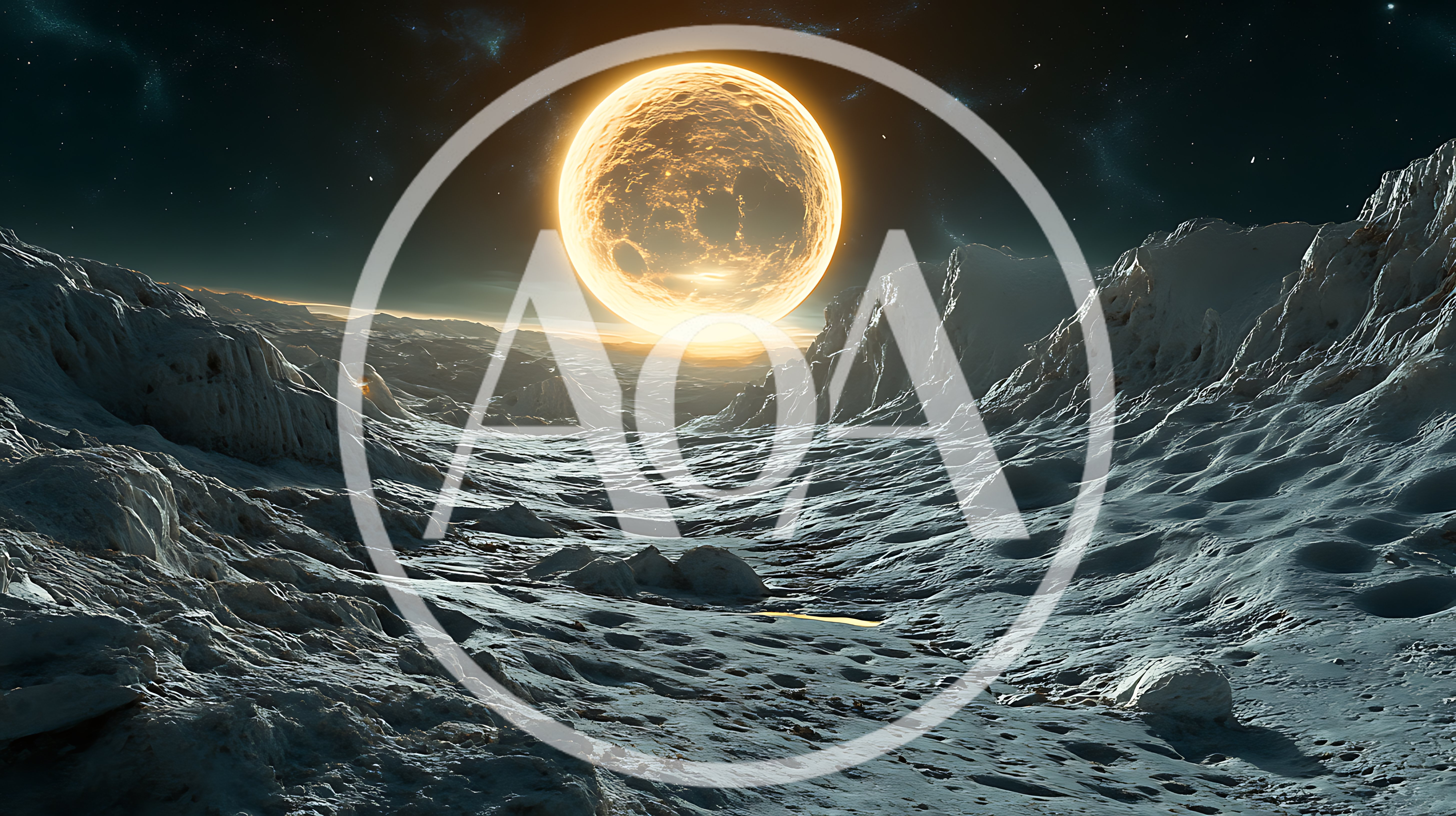 Glowing Celestial Body Over A Barren Alien Landscape