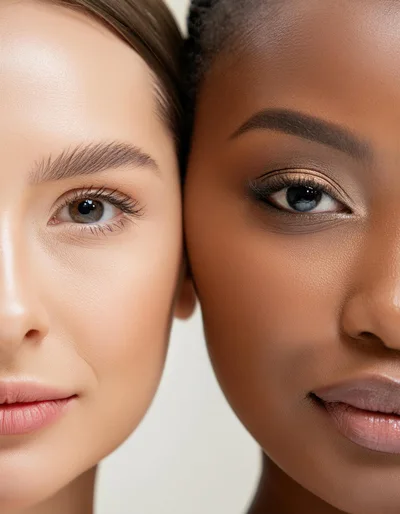 Close Up Portrait Of Two Women With Different Skin Tones
