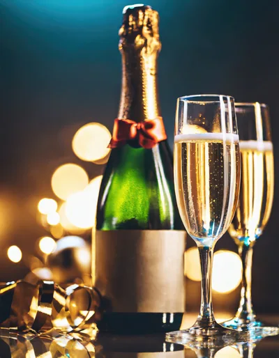 Champagne Bottle and Two Flutes for New Year Celebration