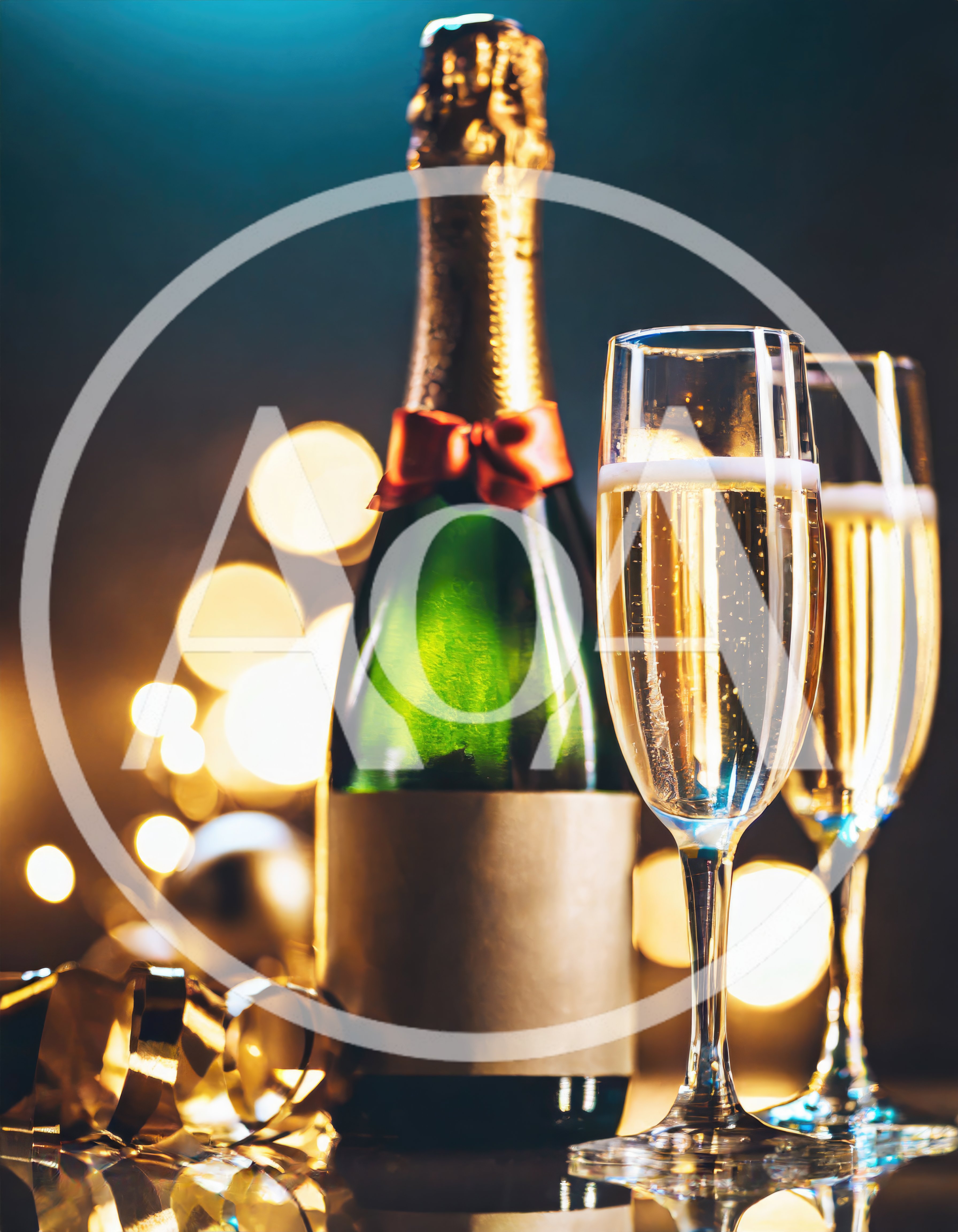 Champagne Bottle and Two Flutes for New Year Celebration