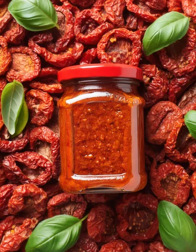 Jar Of Sun Dried Tomato Pesto With Fresh Basil