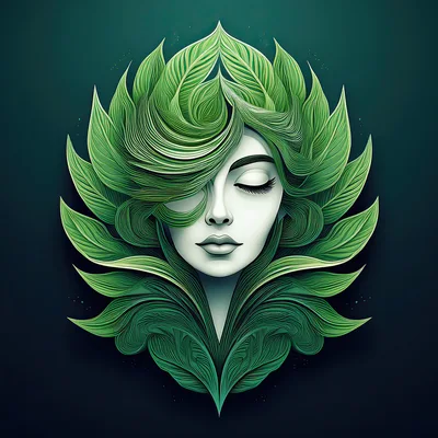 Surreal Portrait Of A Woman With Leaf Hair