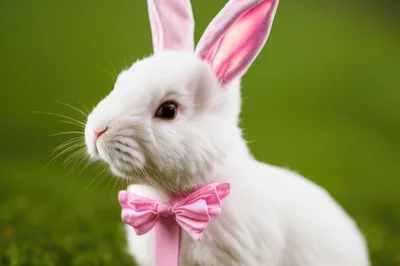 White Easter Bunny Wearing A Pink Bow Tie