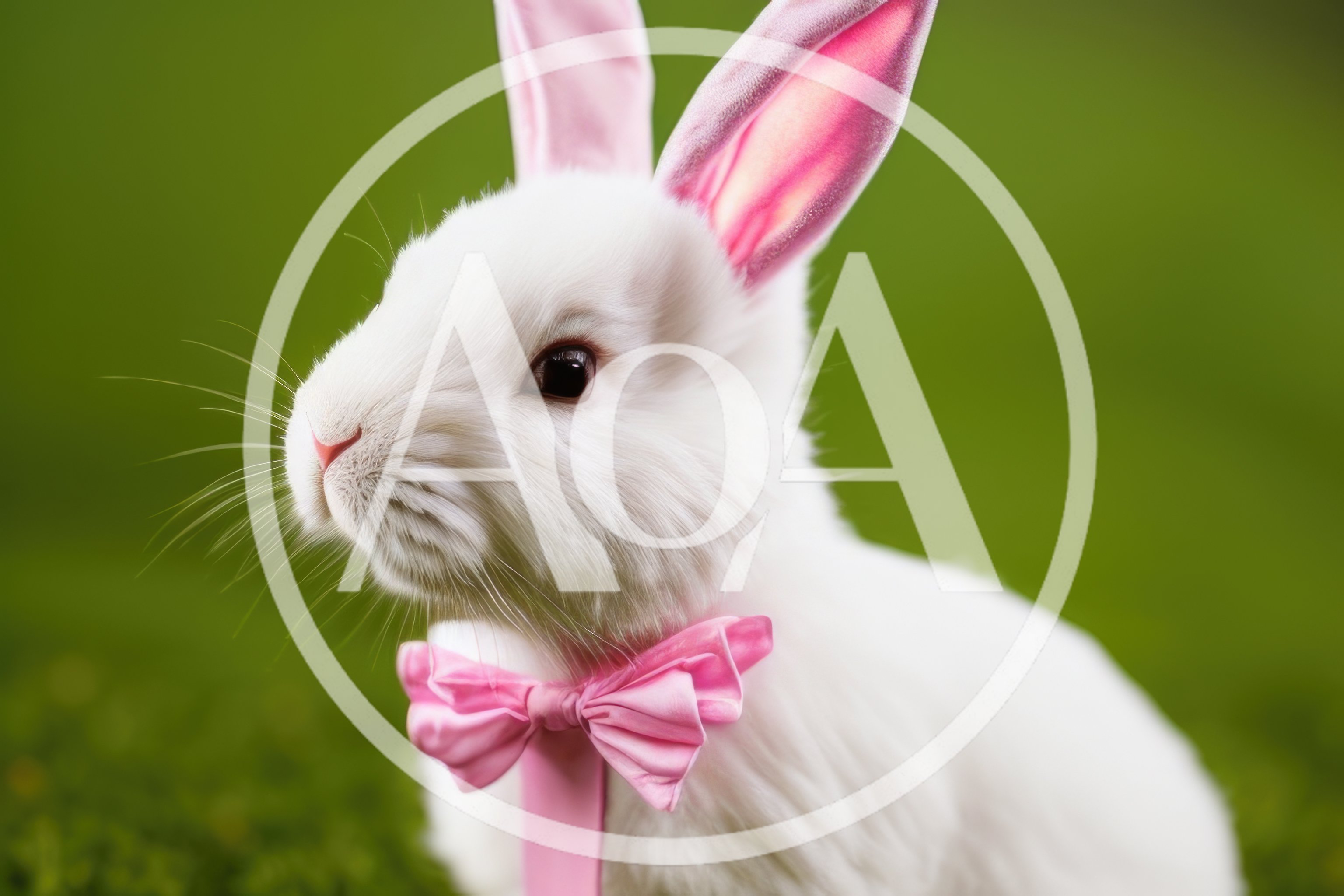 White Easter Bunny Wearing A Pink Bow Tie
