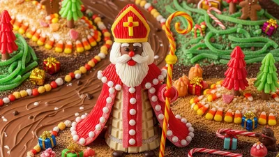 Edible Saint Nicholas Figurine On A Candy Landscape
