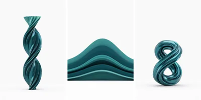 Abstract Teal Metallic Sculptural Shapes Set