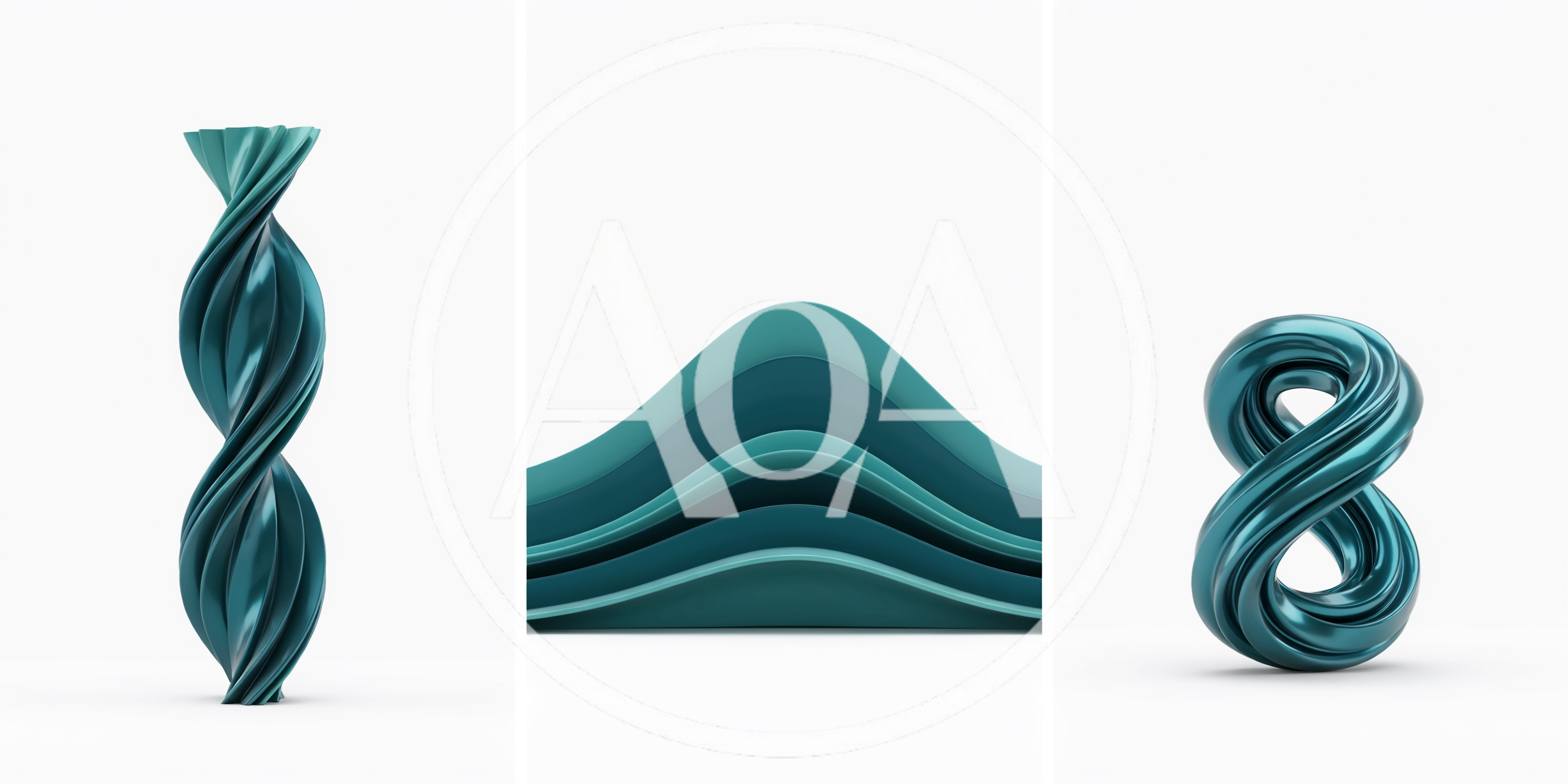 Abstract Teal Metallic Sculptural Shapes Set