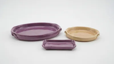 Three Ceramic Serving Dishes on White Background