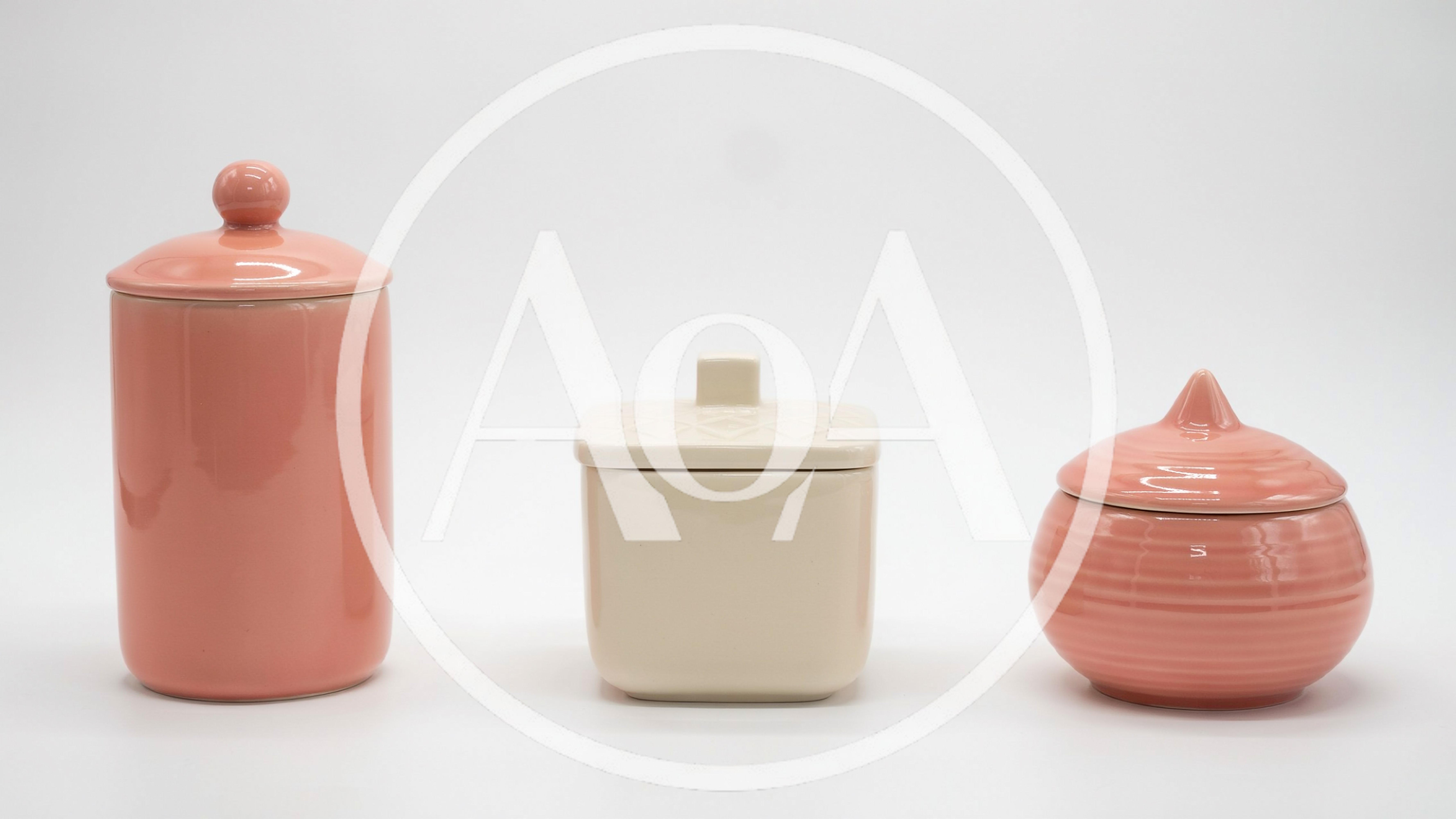 Three Decorative Ceramic Jars On White Background