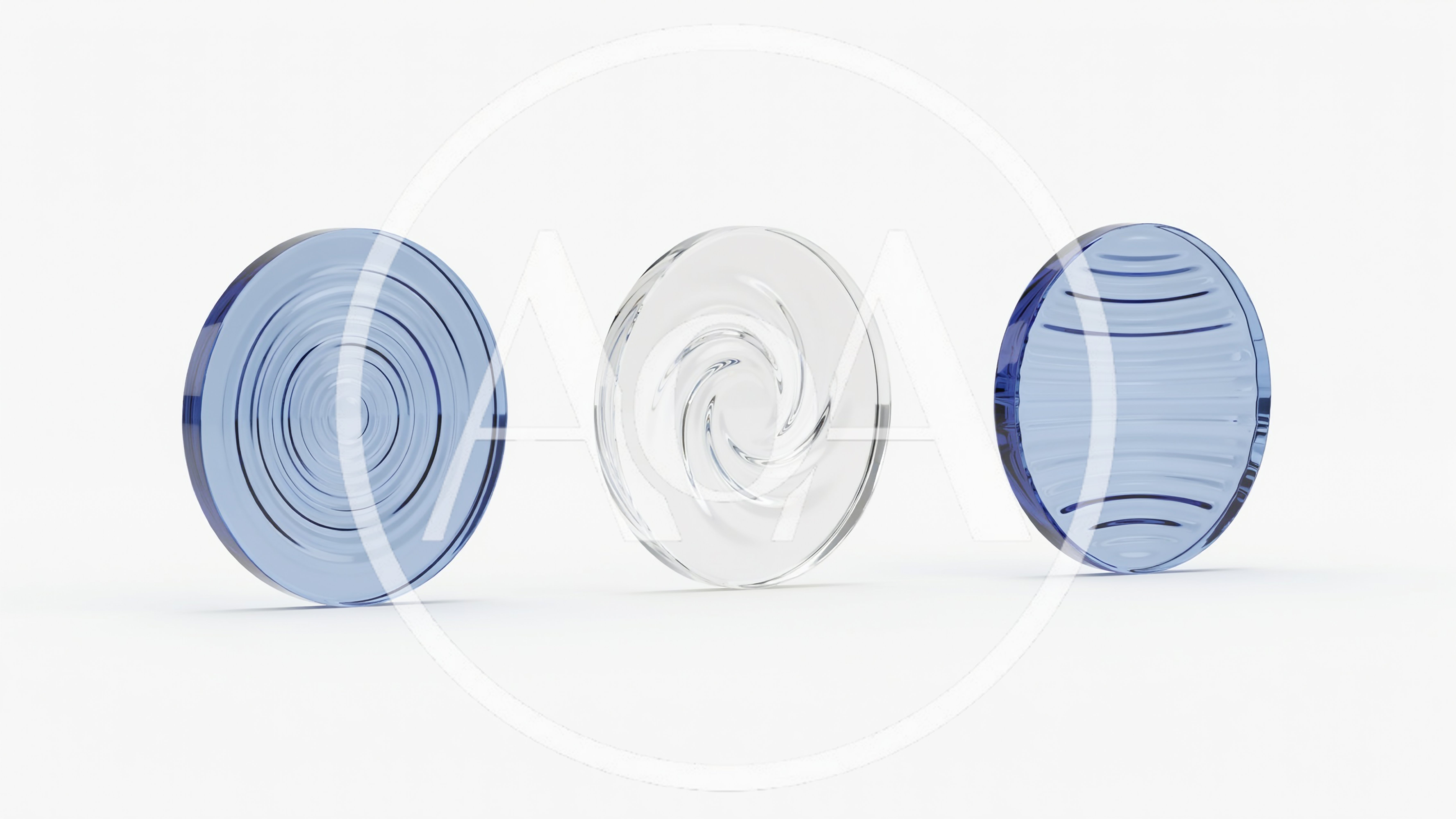 Three Glass Discs With Abstract Surface Textures