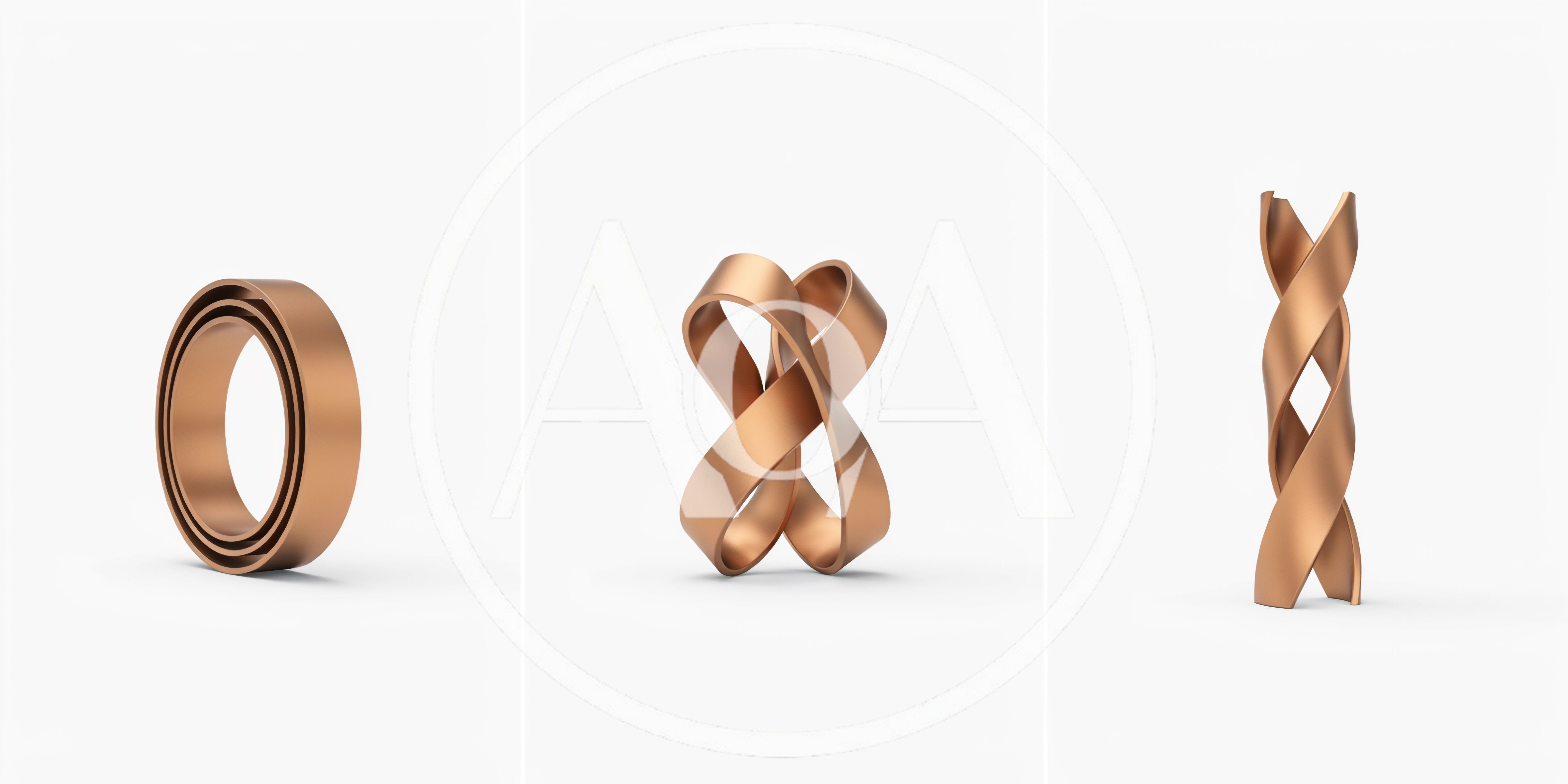Abstract Metallic Geometric Shapes On White Background