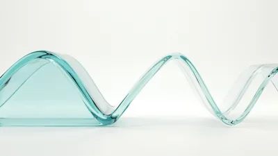 Abstract Glass Wave Sculpture on White Background