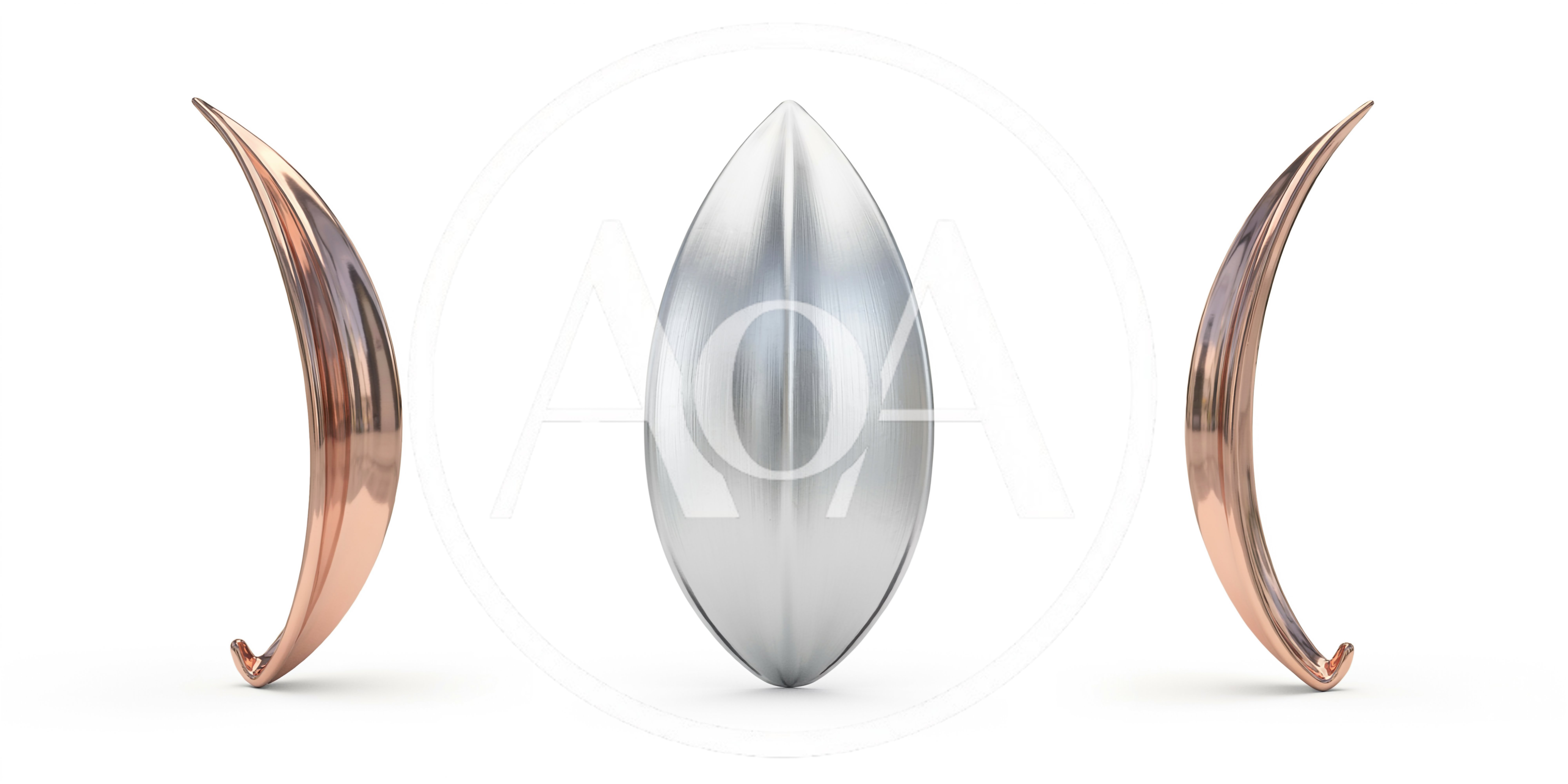 Abstract Metallic Crescent Moons And Central Oval Sphere