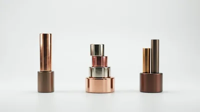 Abstract Metallic Cylindrical Shapes On White Background