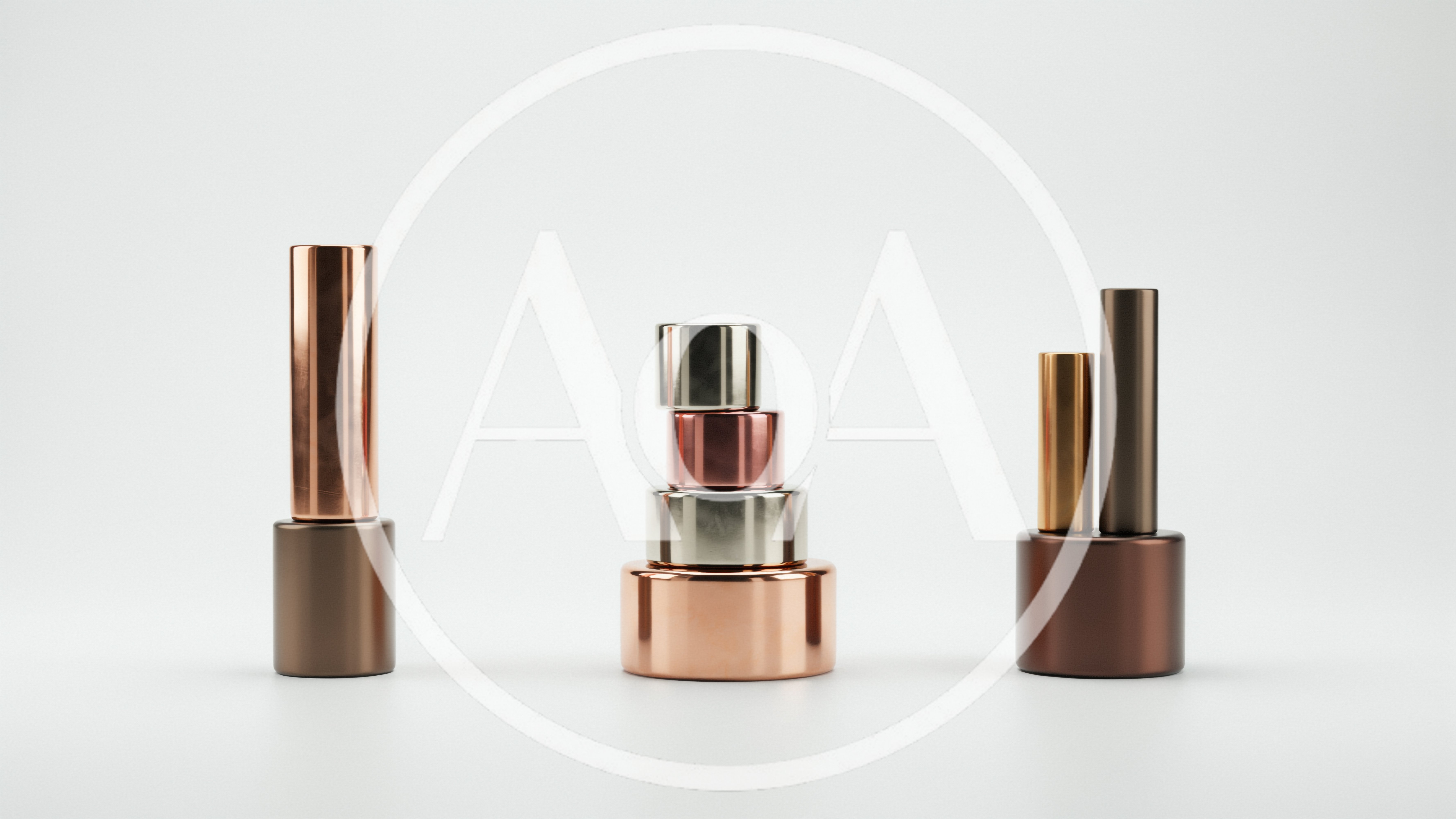 Abstract Metallic Cylindrical Shapes On White Background