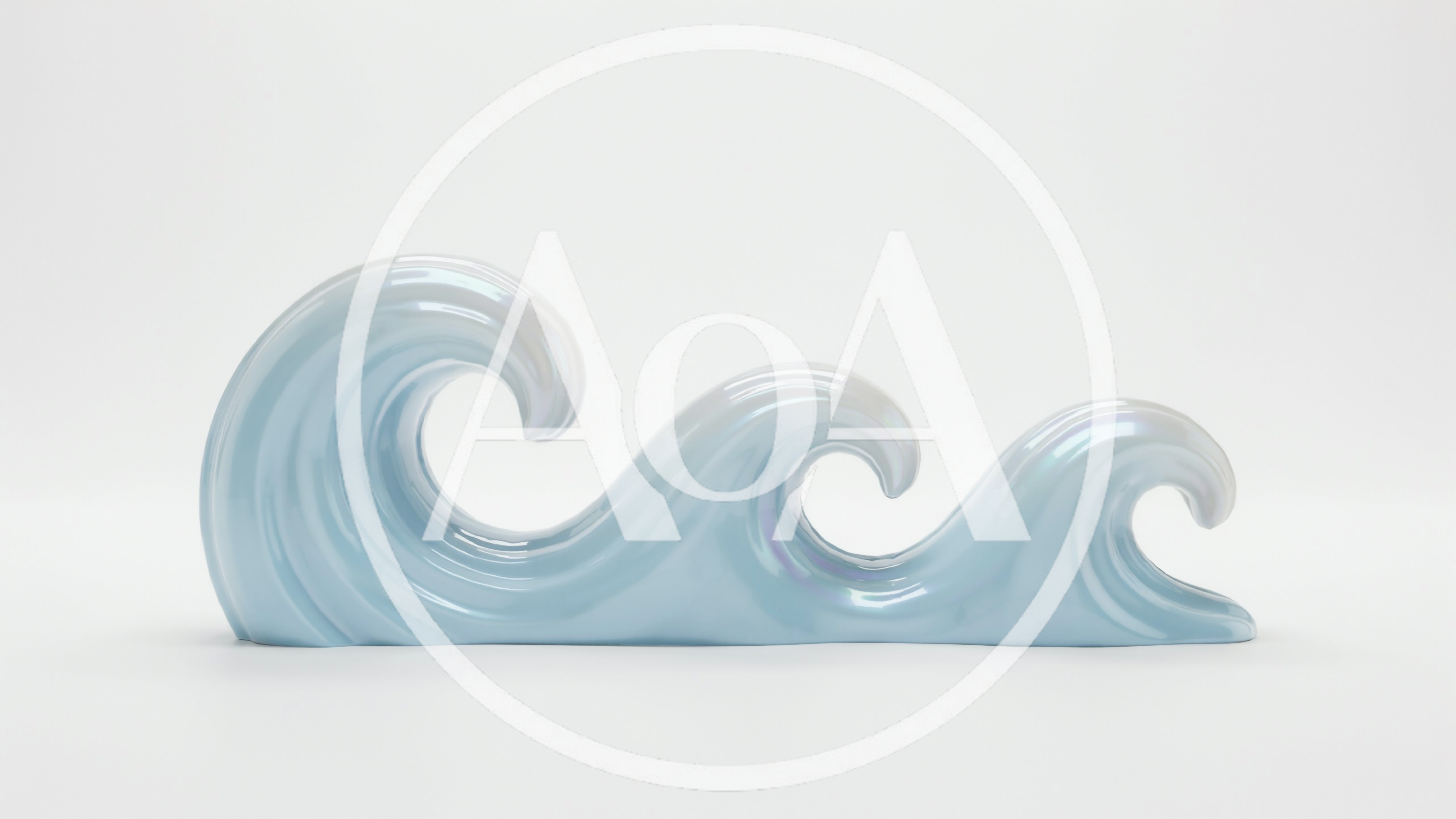 Iridescent Ceramic Wave Sculpture On White Background