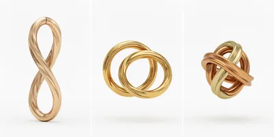 Three Abstract Gold Metal Geometric Sculptures