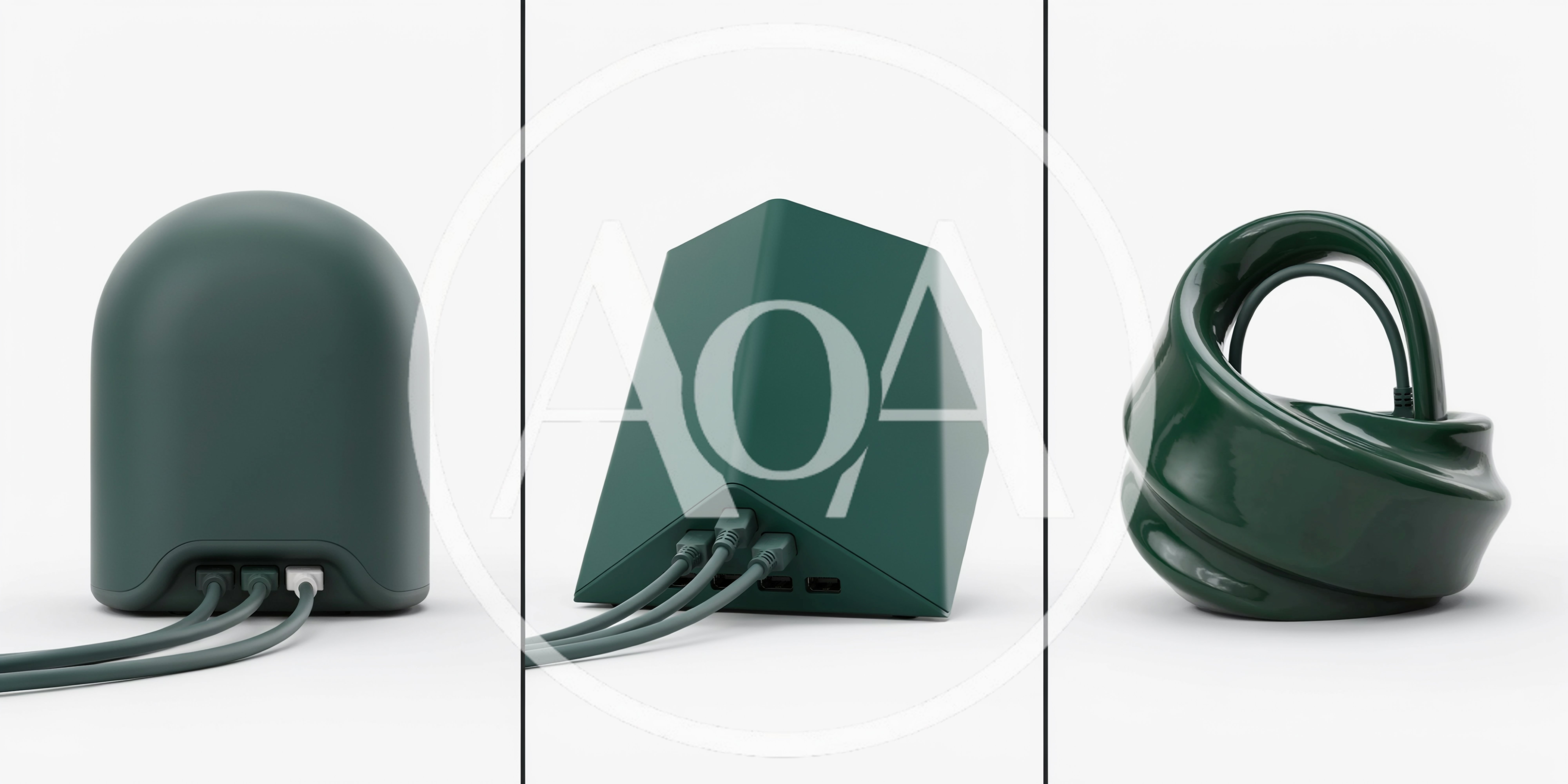 Three Views Of Modern Dark Green Electronic Devices