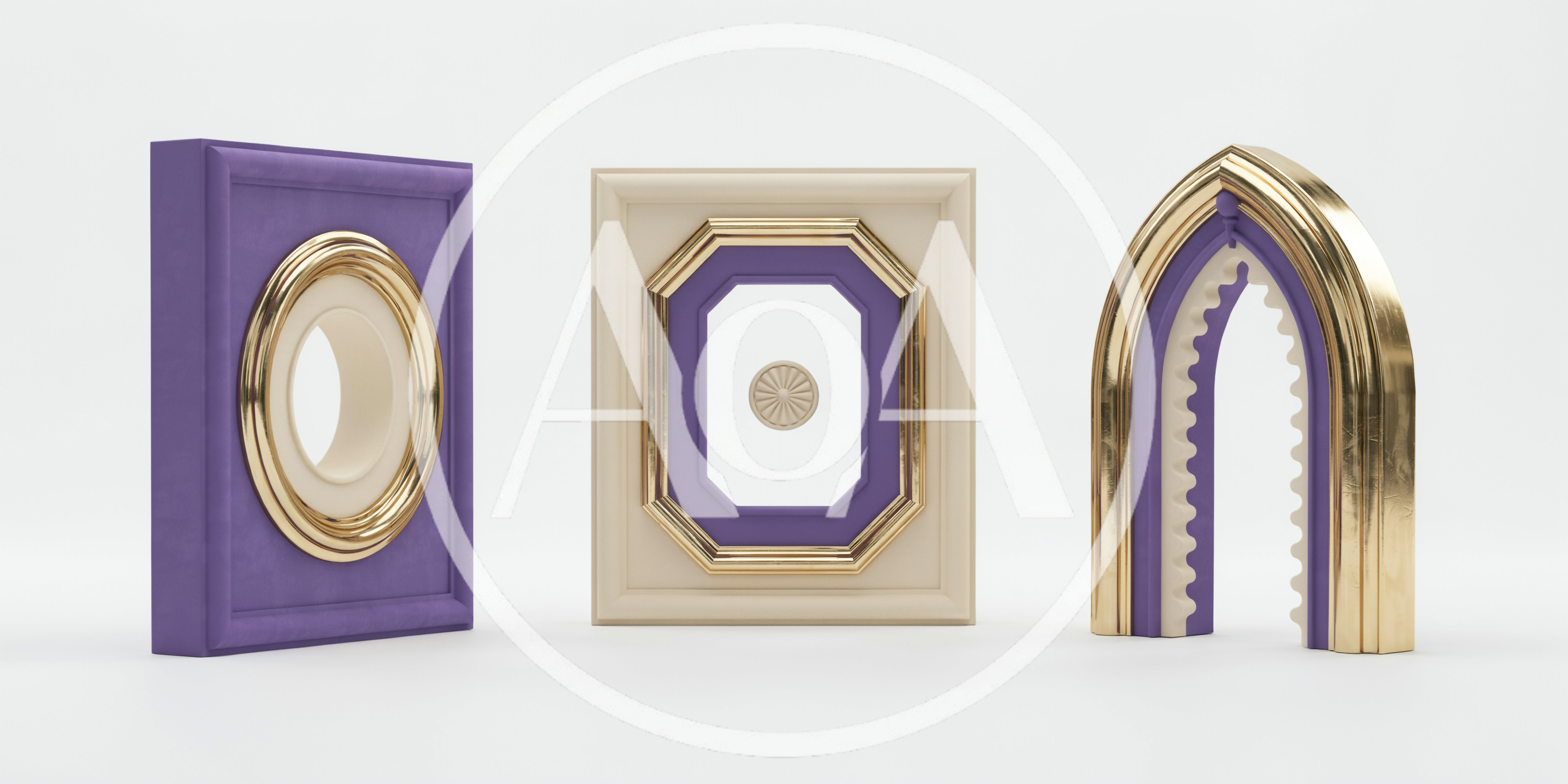 Three Decorative Architectural Frames On White Background
