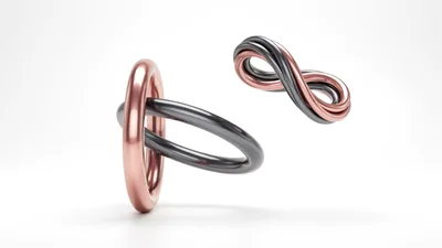Abstract 3D Metallic Infinity Loops and Interlocking Rings