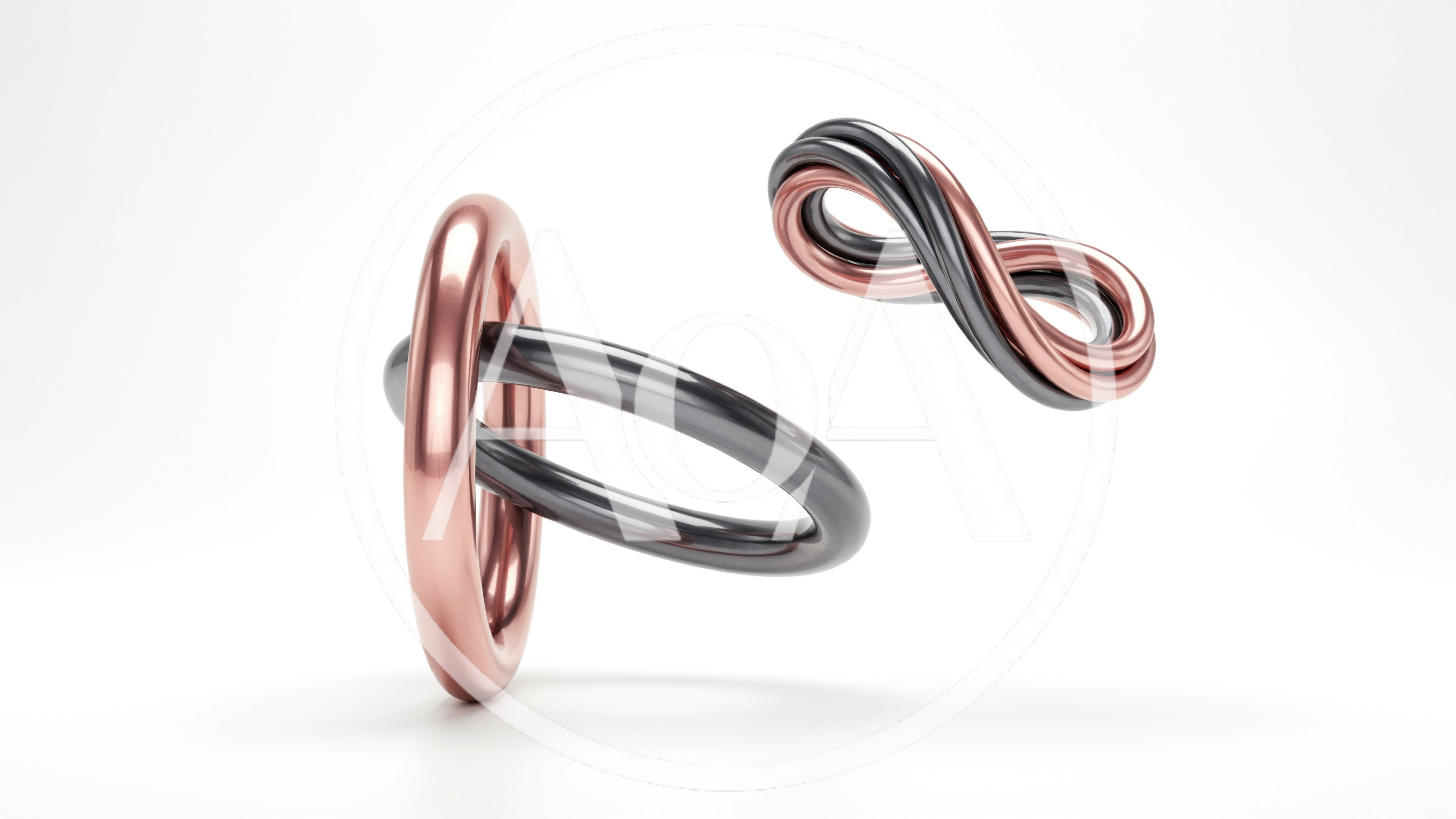 Abstract 3D Metallic Infinity Loops and Interlocking Rings