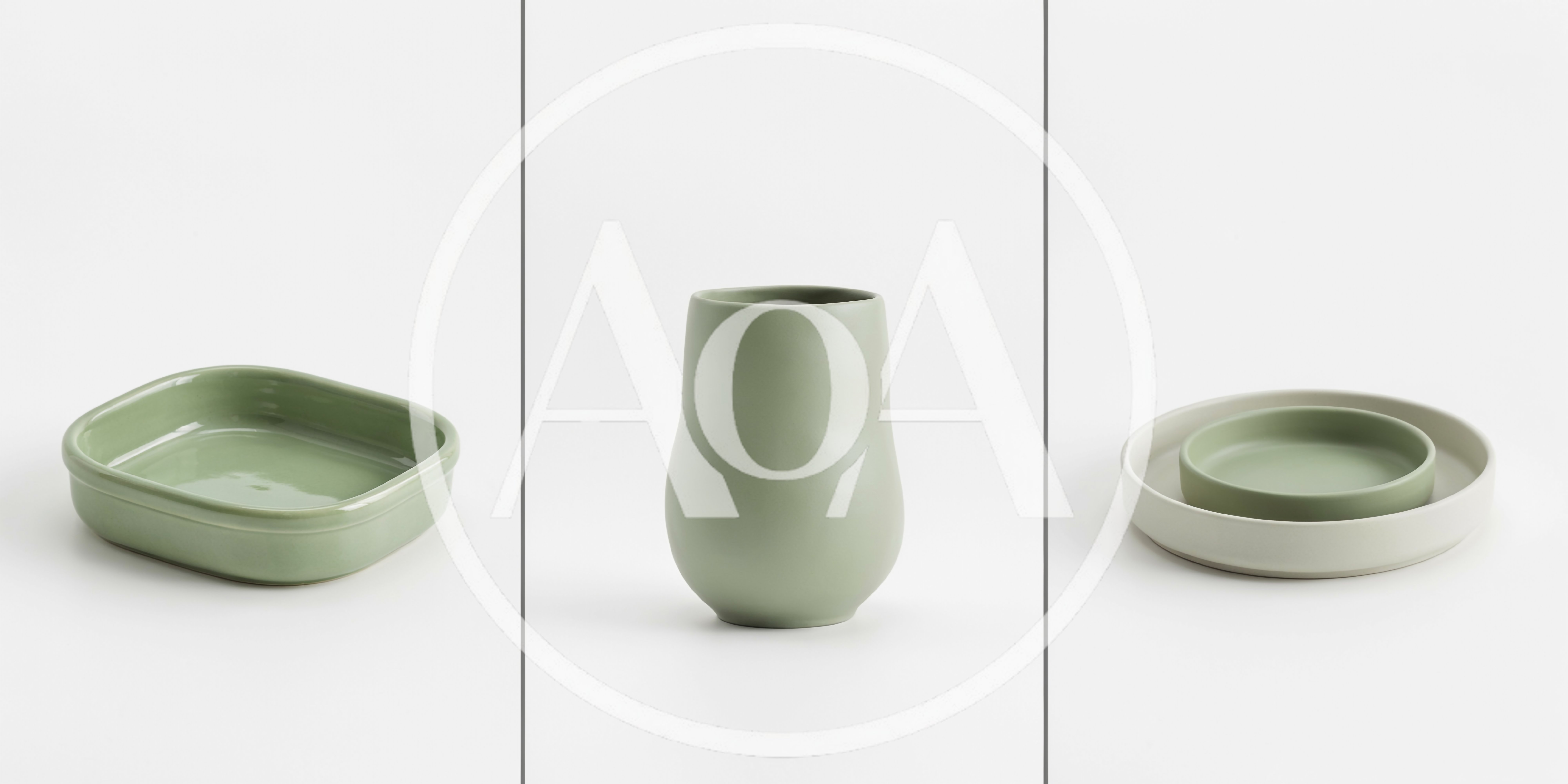 Minimalist Sage Green Ceramic Bathroom Accessories Set