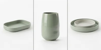 Set of Minimalist Sage Green Ceramic Bathroom Accessories