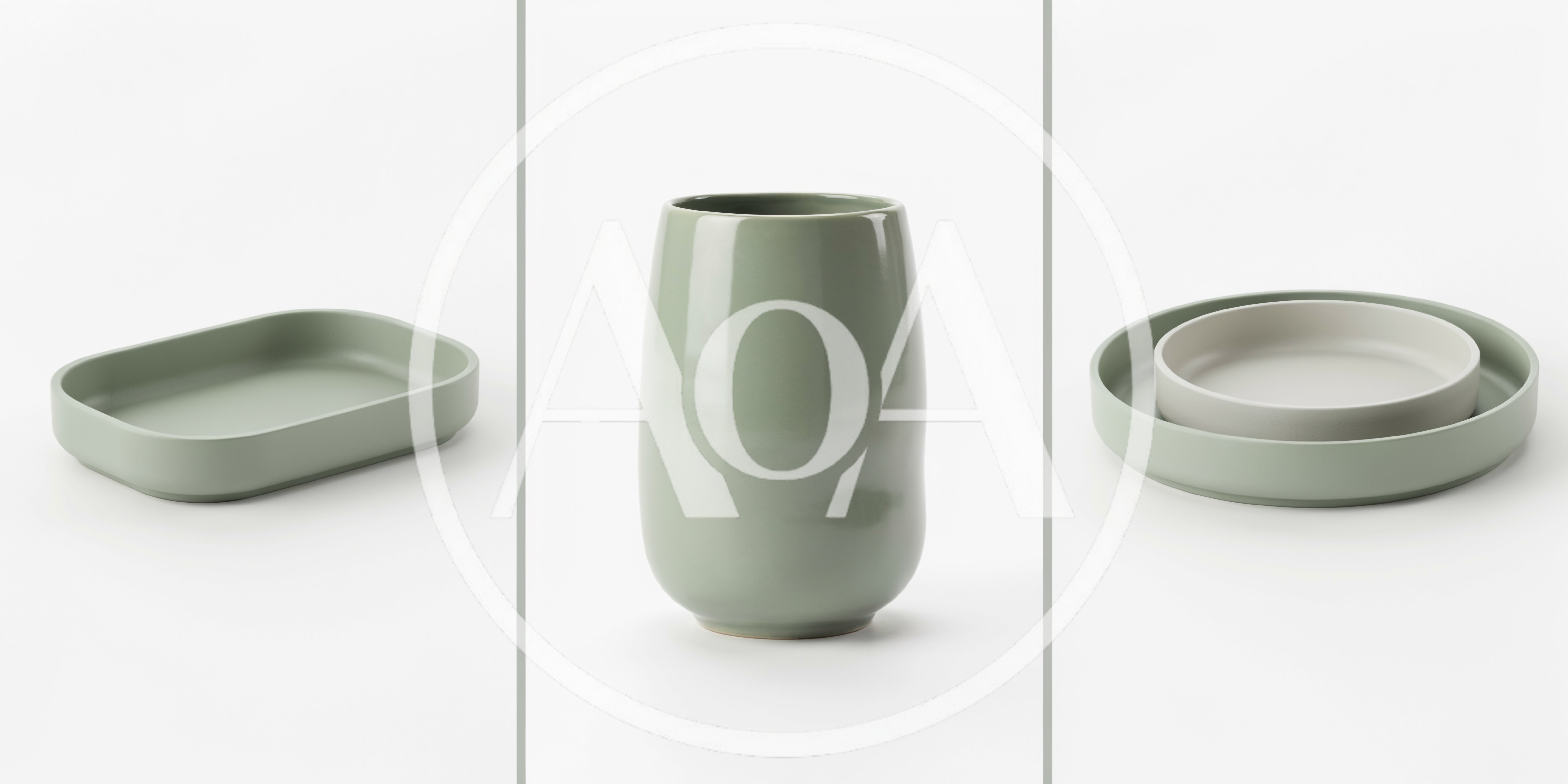 Set of Minimalist Sage Green Ceramic Bathroom Accessories