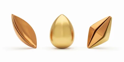 Three Abstract Golden Geometric Shapes On White Background