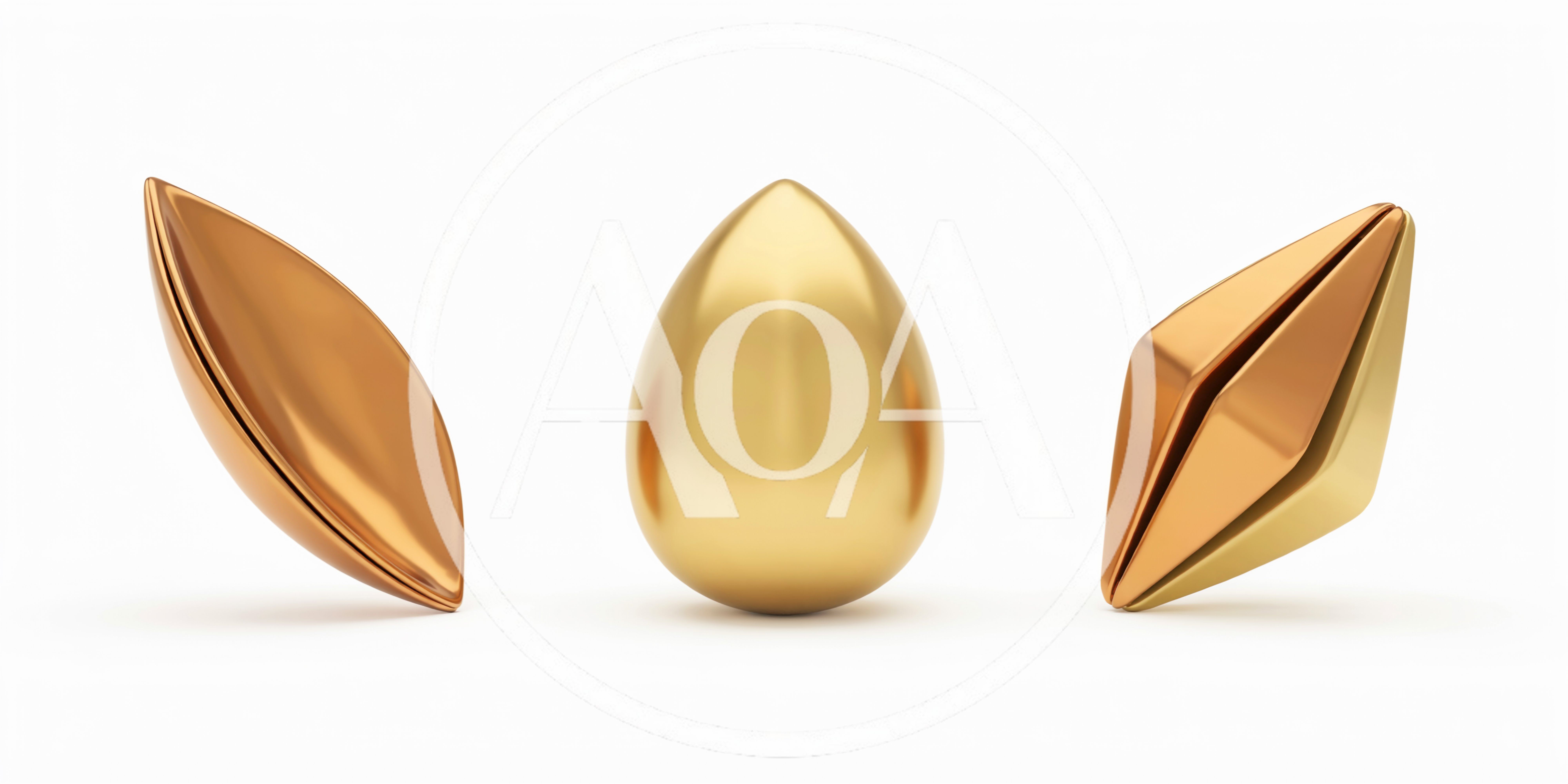 Three Abstract Golden Geometric Shapes On White Background