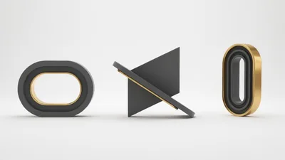 Abstract 3D Geometric Shapes On White Background