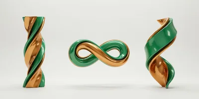 Abstract 3D Rendered Infinity Symbol and Twisted Sculptures