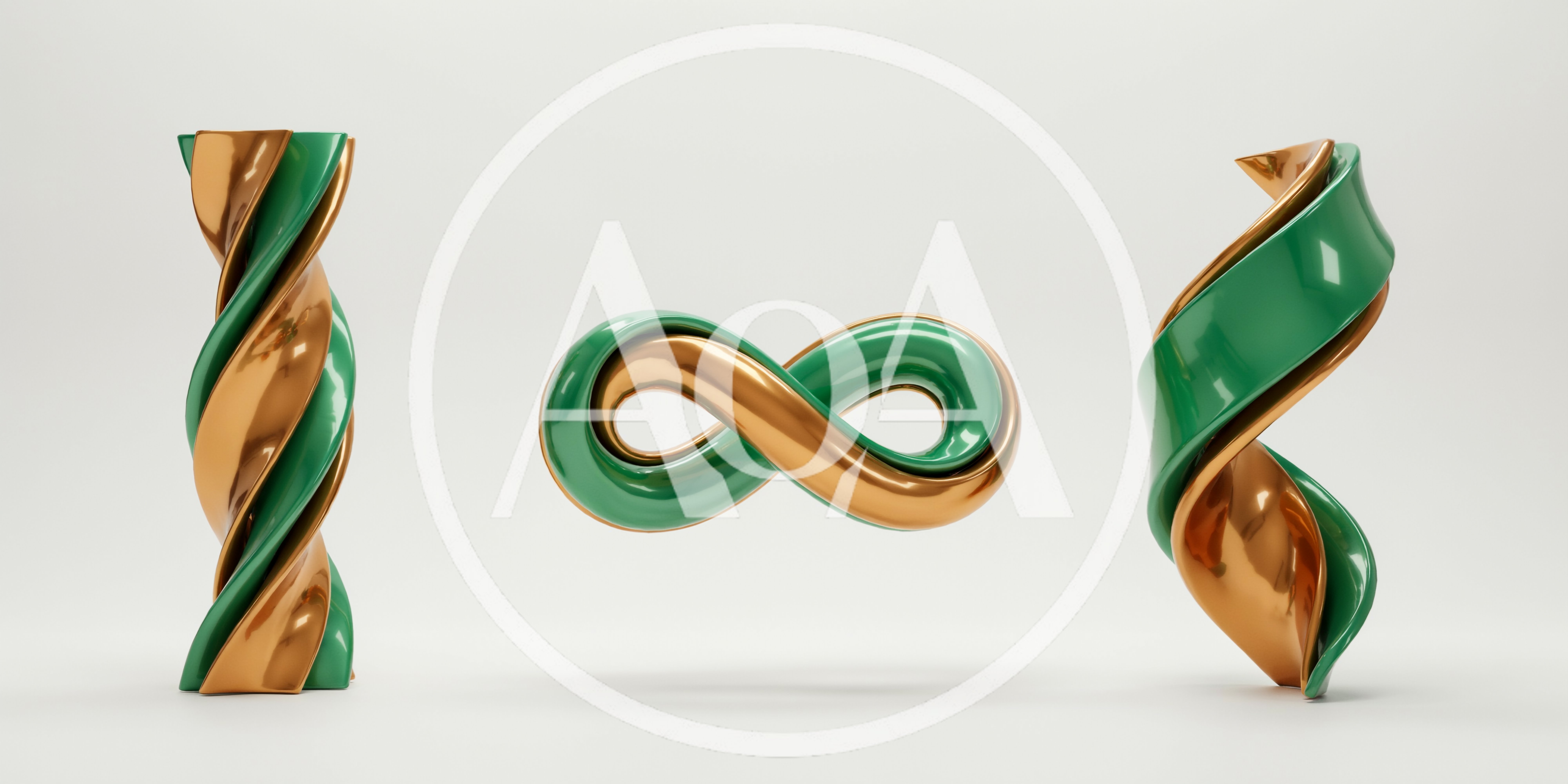Abstract 3D Rendered Infinity Symbol and Twisted Sculptures