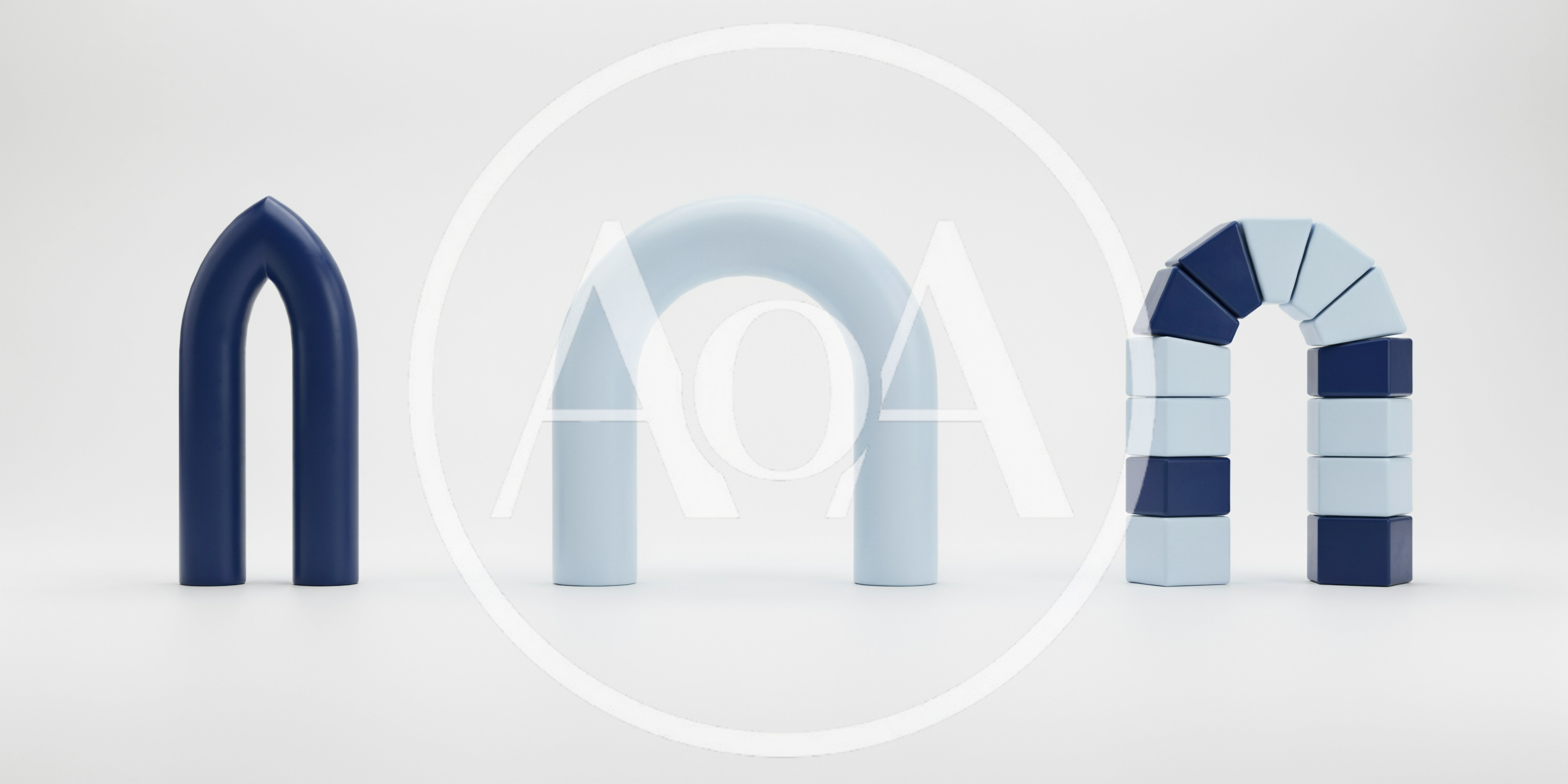 Three Abstract Arch Shapes On White Background