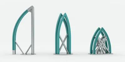 Three Architectural Structural Models On White Background