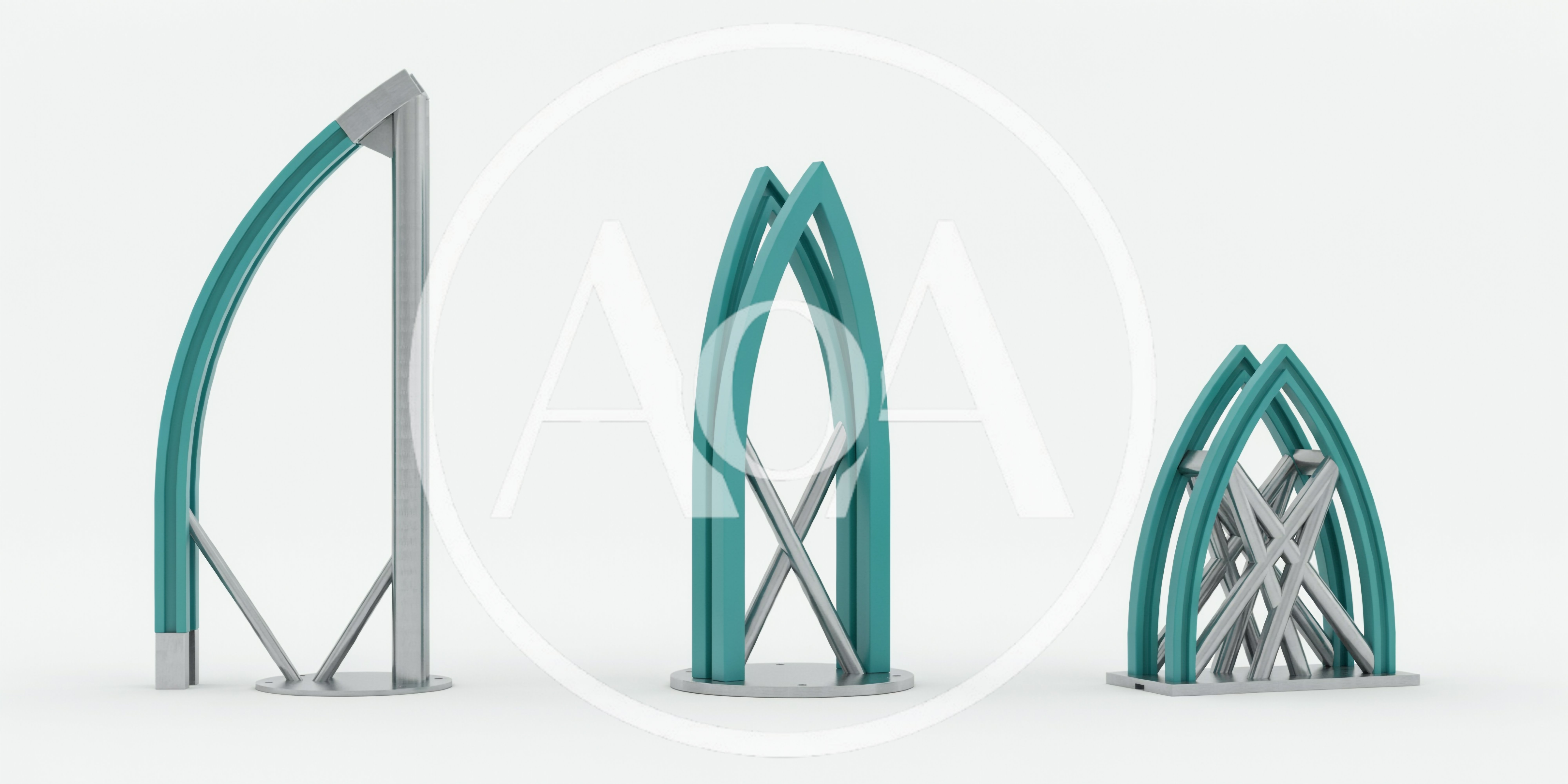 Three Architectural Structural Models On White Background
