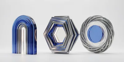 Abstract Geometric Shapes With Glass And Metal Textures