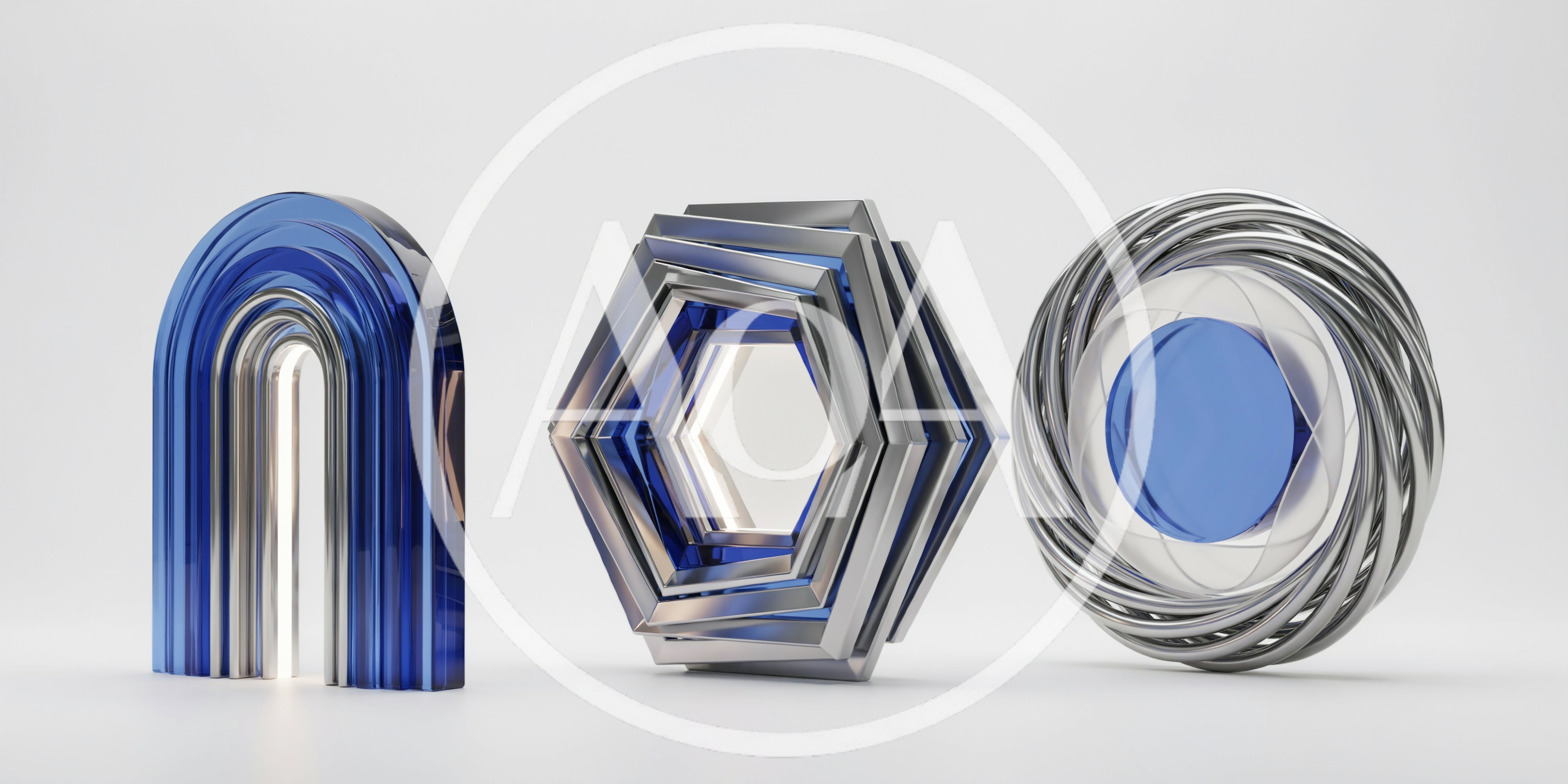 Abstract Geometric Shapes With Glass And Metal Textures