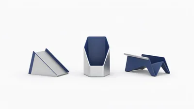 Three Modern Minimalist Blue And Silver Desk Organizers