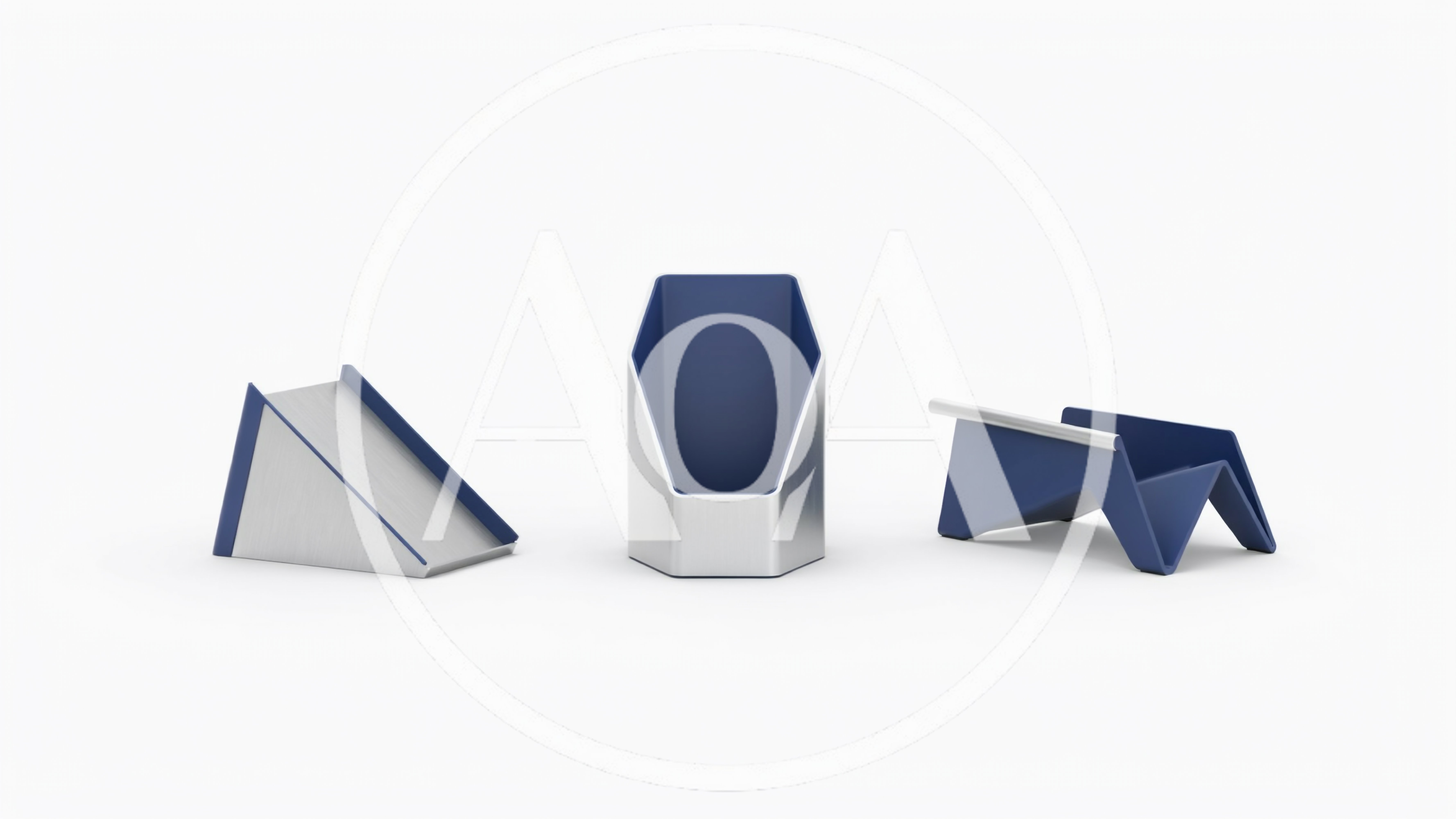 Three Modern Minimalist Blue And Silver Desk Organizers