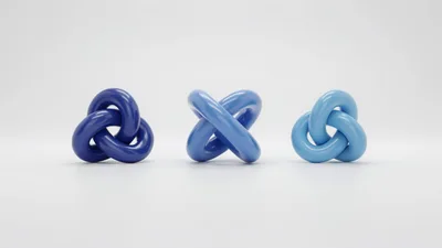 Three Abstract Blue Geometric Knot Sculptures